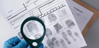 imagem ilustrativa de uma lupa em cima de um papel que contem digitais